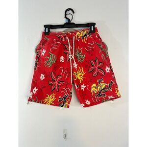 J. Crew Swim Trunks Floral‎ Print Swimwear Beach Shorts Red XS